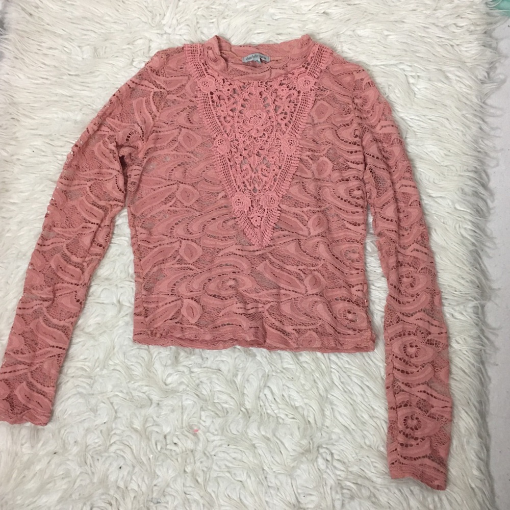 Charlotte Russe Pink Top Long Sleeve Lace Floral Size Medium